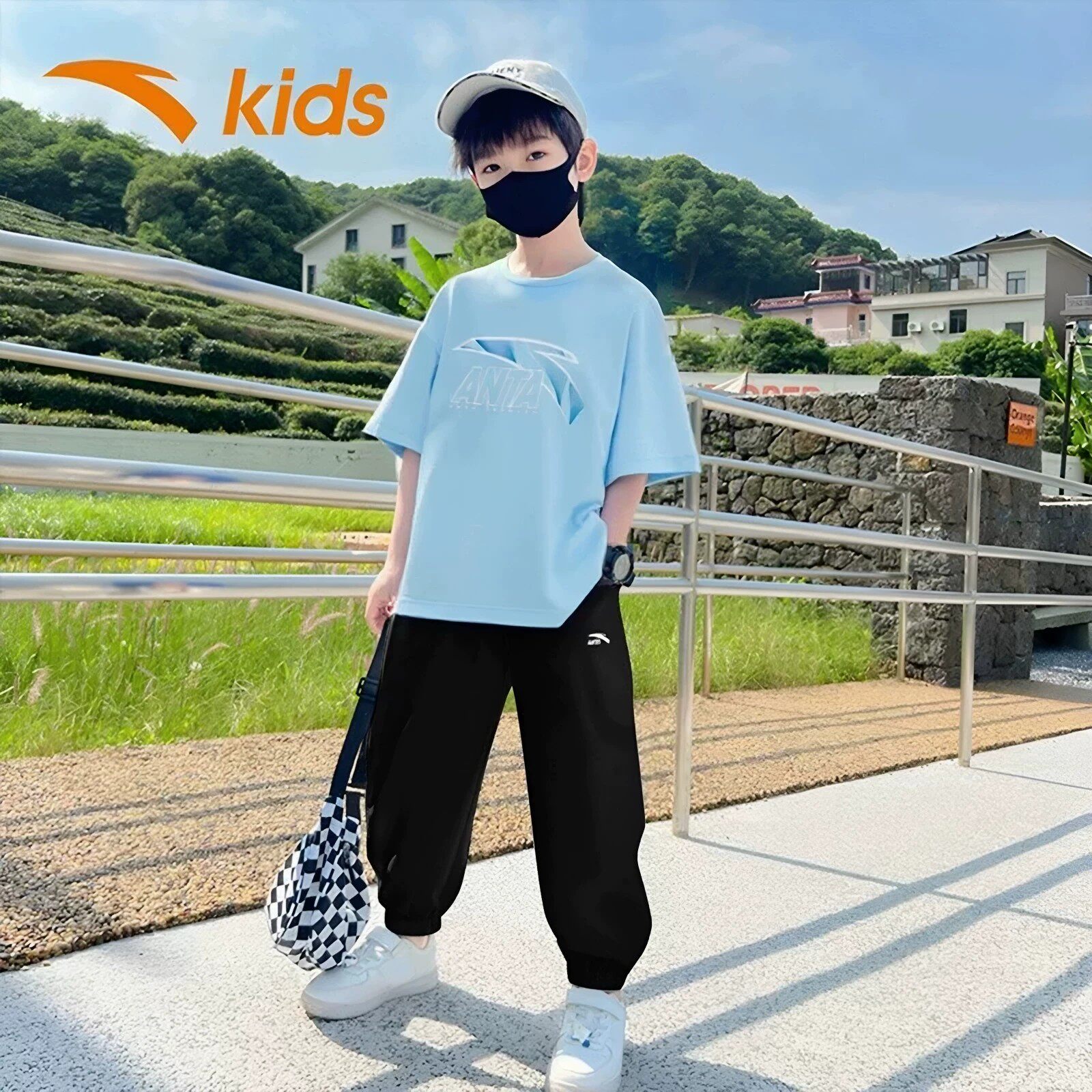 安踏童装男童短袖长裤套装儿童运动速干夏装男大童t恤运动裤薄款