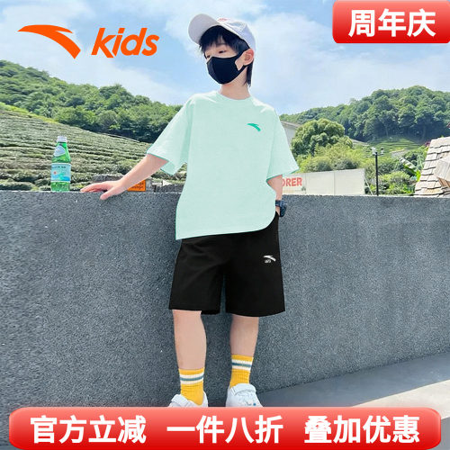安踏男童短袖套装速干短裤两件套