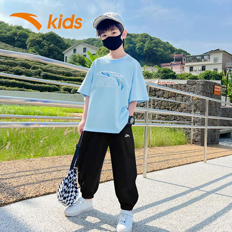 安踏儿童男童女童套装2025新款夏季速干短袖长裤两件套儿童运动服