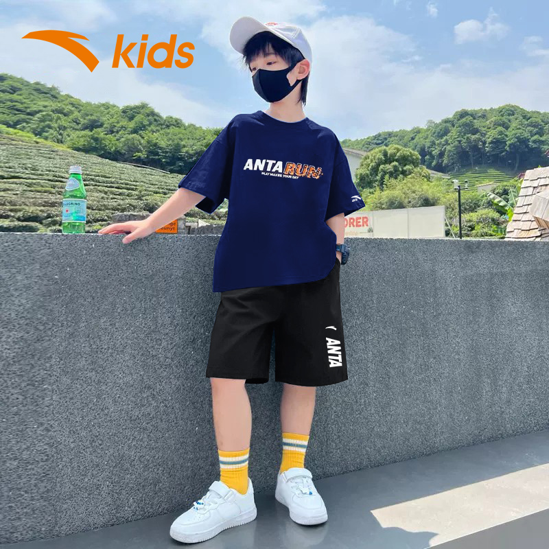 安踏童装2025夏季新款儿童运动速干套装男童短袖大童衣服t恤短裤