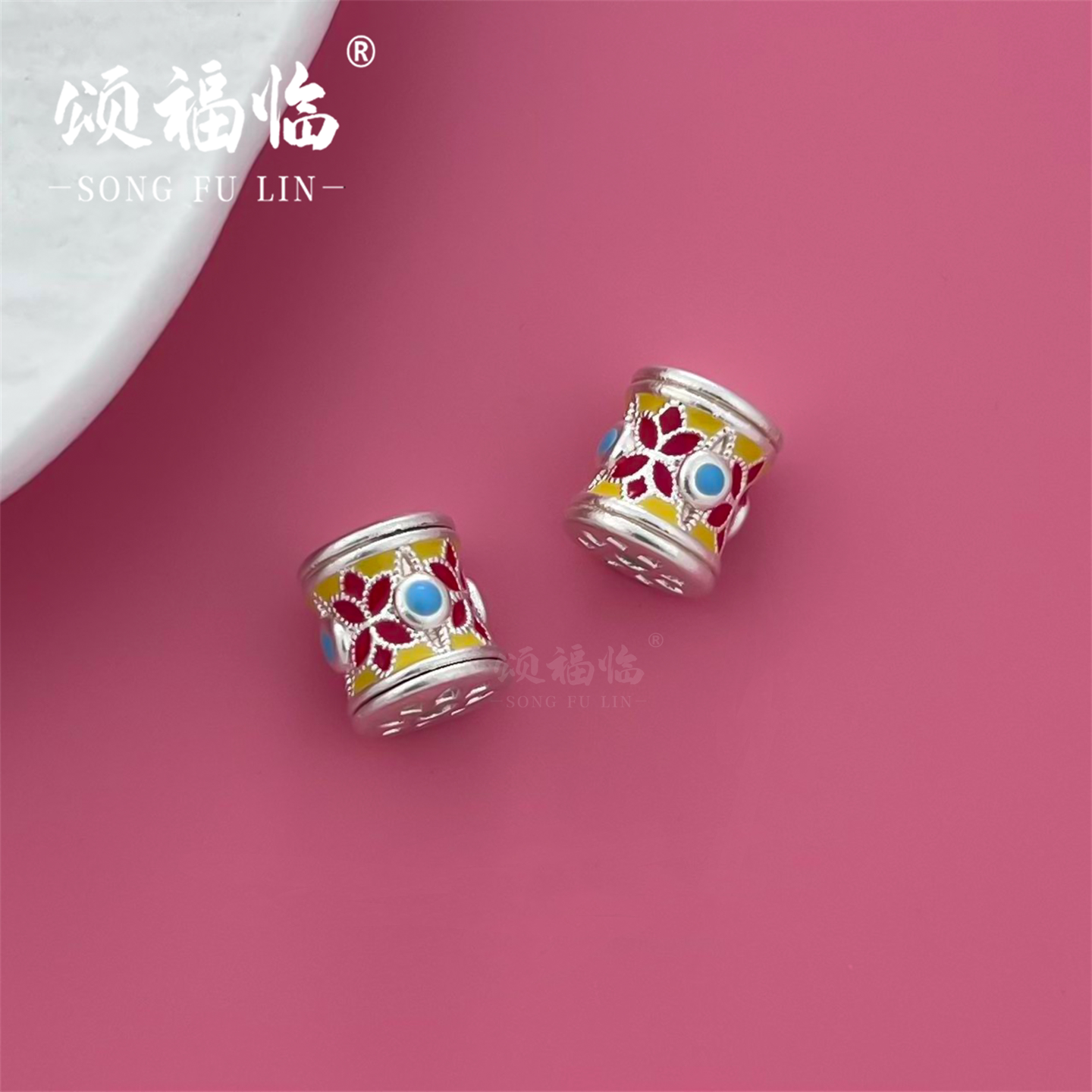 999足银珐琅彩盘缠复古手链配