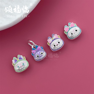 999足银珐琅盘缠拉布布吊坠DIY手工编绳串珠手链项链银饰配件国潮