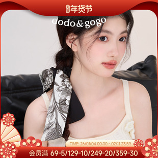 DODOGOGO新中式发圈国潮水墨印花气质飘带蝴蝶结低马尾发绳发饰