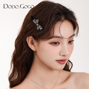DODOGOGO黑色丝绒蝴蝶结发夹女高级感轻奢精致碎发春夏鸭嘴夹发卡