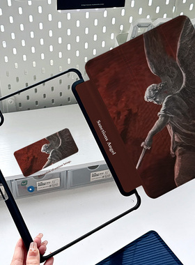 2024款ipadair6保护套亚克力pro11平板带笔槽air4/5防弯10.9寸旋转可竖屏12.9硬壳天使石像复古风mini7透明壳