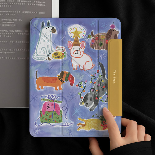 水彩ipad11保护壳y折磁吸双面夹air7平板套2025狗狗6/5九代新pro11寸带笔槽适用华为matepadmini8.8卡通12.1