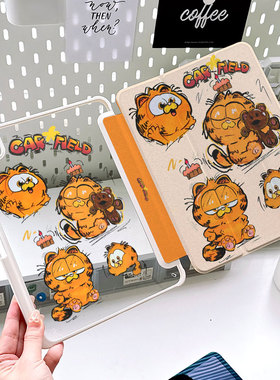 ipadmini7代保护套亚克力720旋转壳10.9寸pro11可爱加菲猫air4/5带笔槽10.9平板9.7air6全包防摔壳10.5透明薄