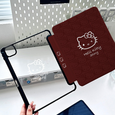 圣诞新年款ipad红色保护套带笔槽mini7可爱猫咪kt透明亚克力air6/5酒红女生2024pro11适用华为matepad12外壳