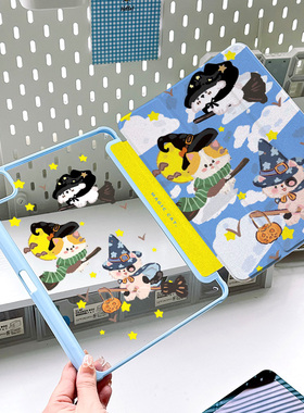 【亚克力三折】卡通猫咪ipadair6保护套蓝色新款Air5全包2024特防摔ipad9/10带笔槽旋转mini7透明有笔槽pro11