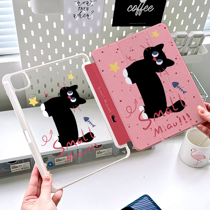 【亚克力x斑点小猫咪】ipad9保护套带笔槽air6粉色可爱2024款三折pro11透明ipad10第八代卡通mini6平板壳九十