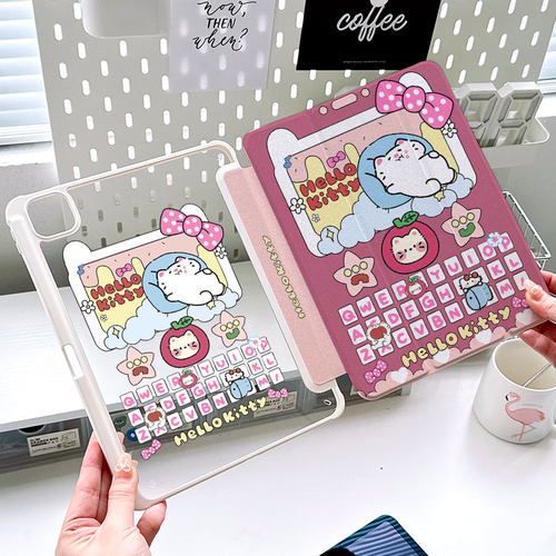 ipadPro11保护壳2024ipadair6保护套小众蝴蝶结可爱粉matepad11.5s键盘猫咪10.2亚克力防摔oppopad2三折13寸