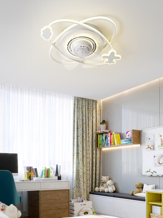 儿童房卧室风扇灯2024年新款led吸顶家用无叶60度摇头吊扇灯一体