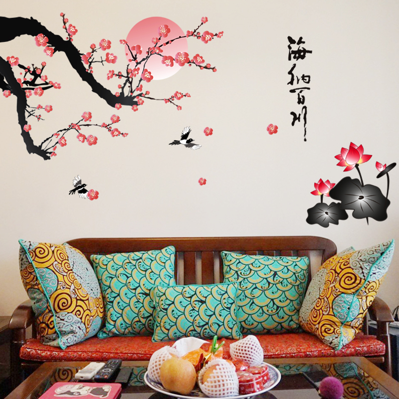 客厅大白墙壁装饰画3d立体梅花床头自粘墙贴画挂在电视墙上的图片