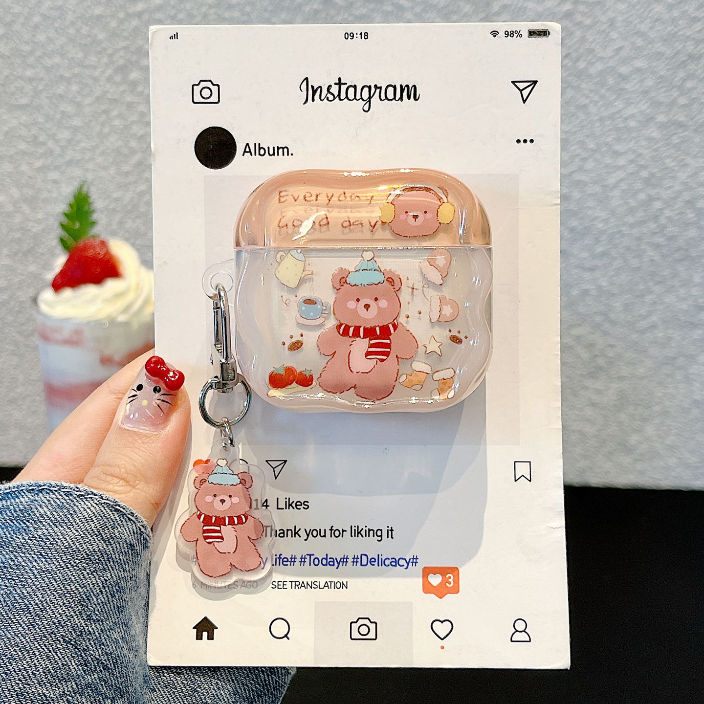 冬日围巾小熊适用苹果新款airpodspro3代保护套airpods4代耳机壳防摔一二代新三代软壳pro2苹果4代分体耳机仓