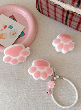 软萌植绒白色猫爪适用苹果airpodspro3代蓝牙耳机套airpods4降噪版新三代pro2软壳硅胶新款pro3苹果4代耳机壳