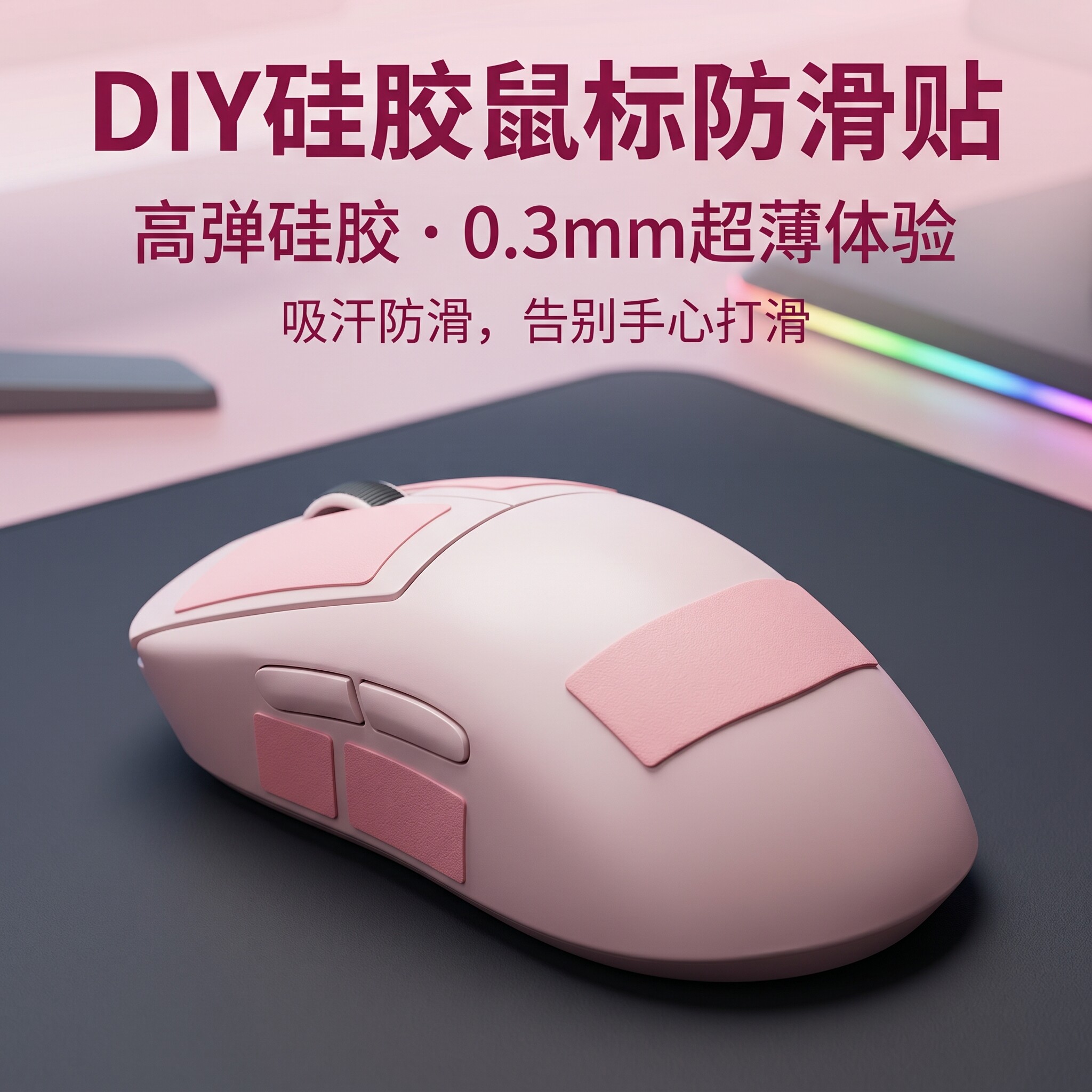 0.3mm超薄硅胶DIY防滑贴GPW自定义鼠标键盘按键贴通用吸汗贴纸膜