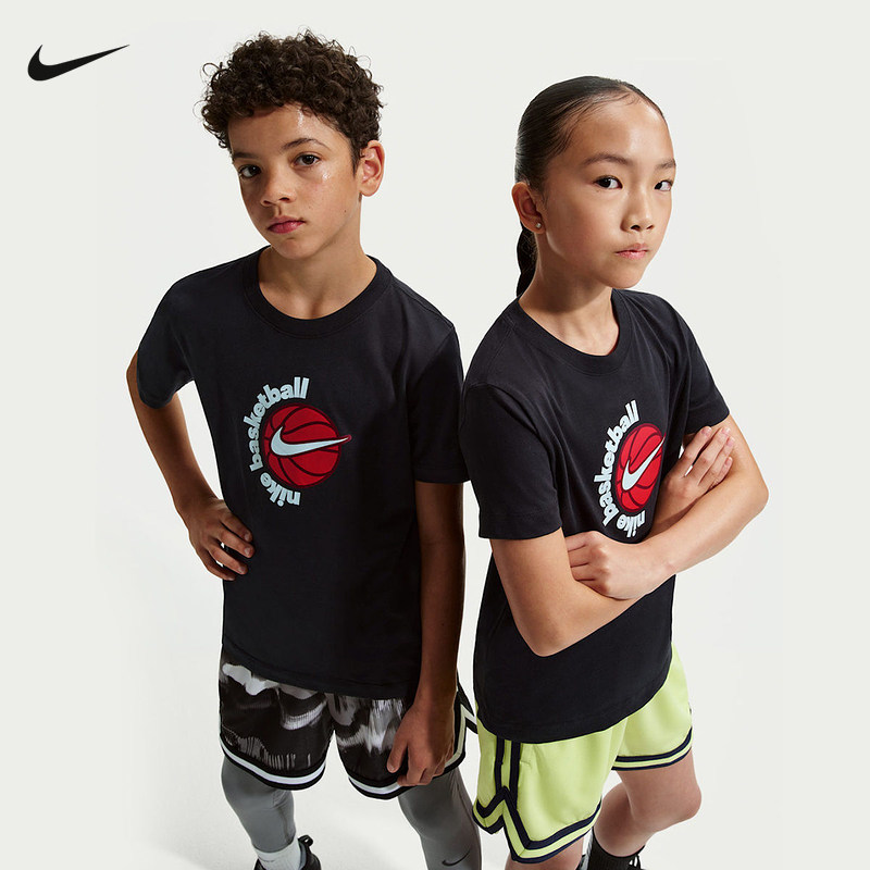 NIKE耐克大童篮球T恤夏季新款男女童棉运动短袖针织衫 IQ0252-010