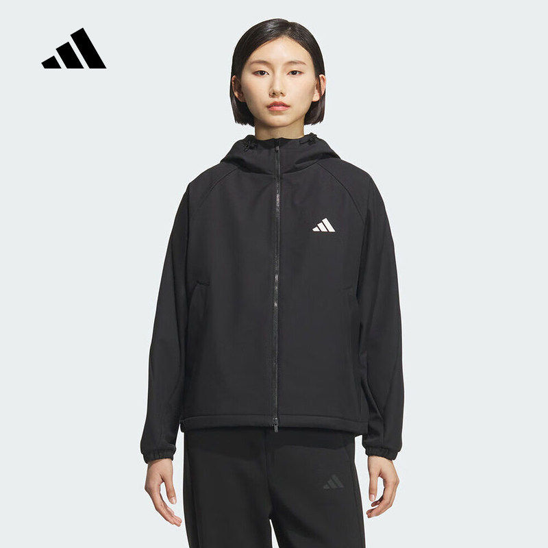 adidas阿迪达斯冬季新款运动休闲外套连帽拉链女梭织夹克 KC00