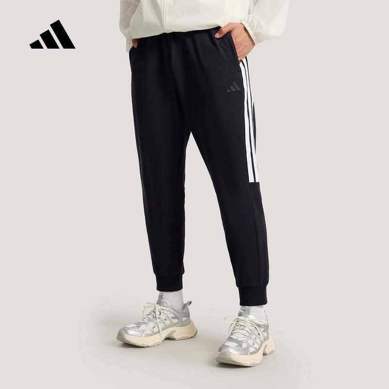 adidas阿迪达斯三条纹九分裤2026夏男针织锥形针织长裤 KS0280