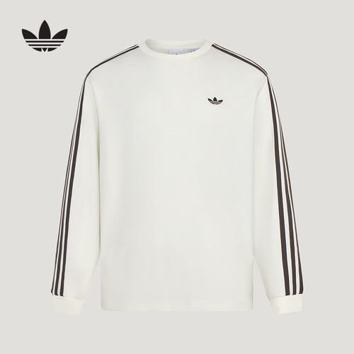 adidas阿迪达斯三叶草三条纹Cali长袖极简休闲风宽松男T恤 LC8312