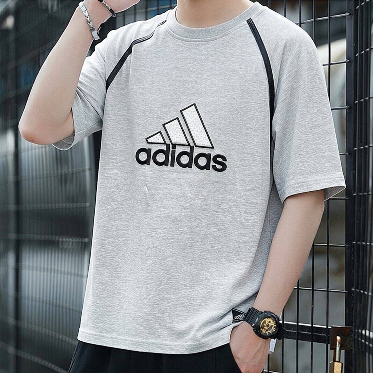 Adidas灰色短袖男夏季新