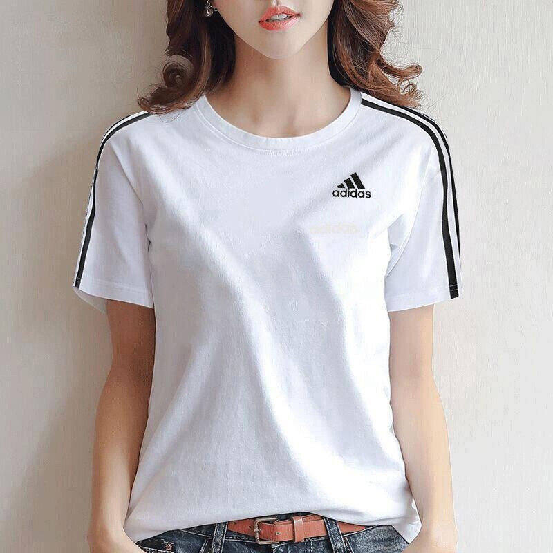 Adidas女款白色圆领T恤纯