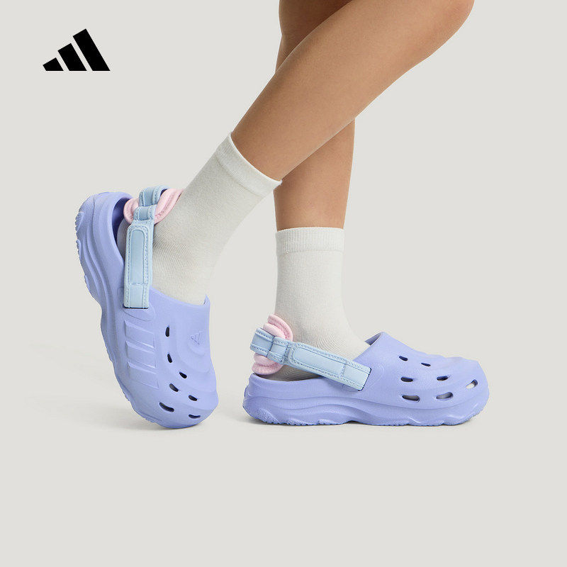 adidas阿迪达斯2026夏女小童洞洞鞋可调节后跟带休闲凉鞋 KI9314