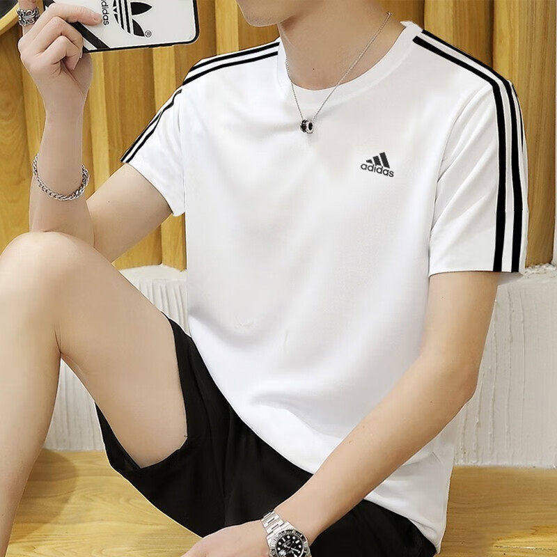 Adidas白色短袖男2025夏