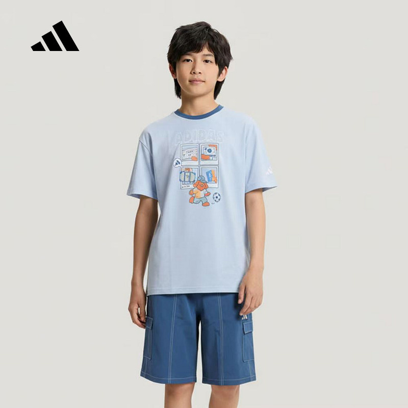 adidas阿迪达斯2026夏男小童卡通印花运动休闲短袖套装 KH0244