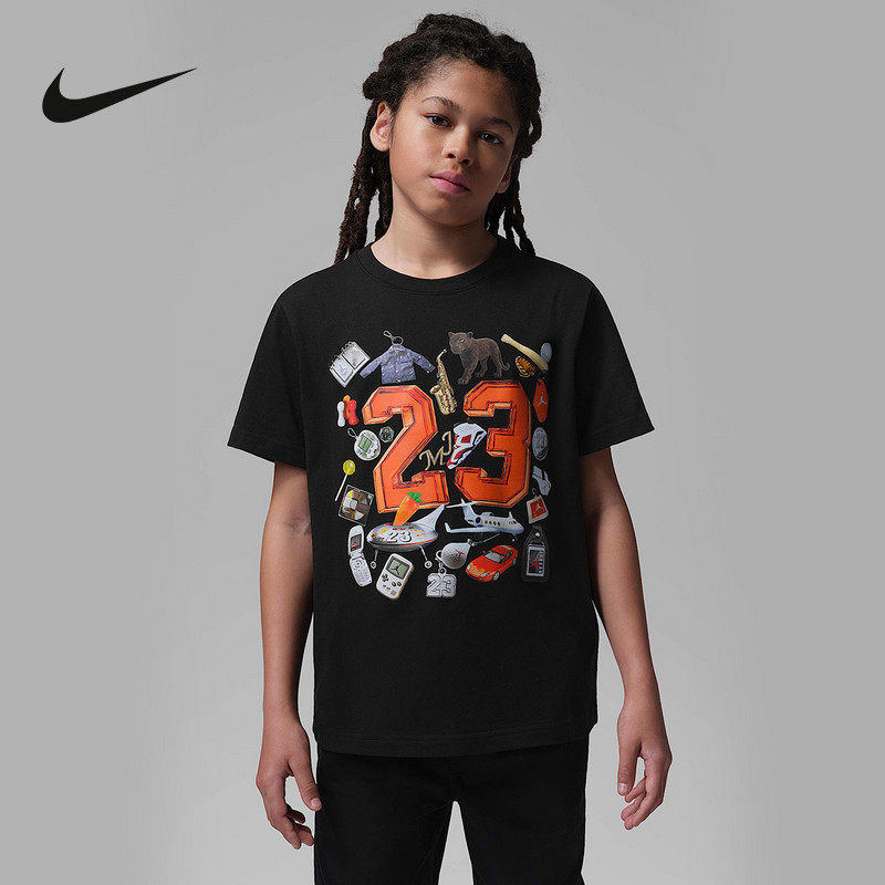 Nike耐克男童新款休闲运动T恤舒适上衣百搭短袖针织衫IW1445-010