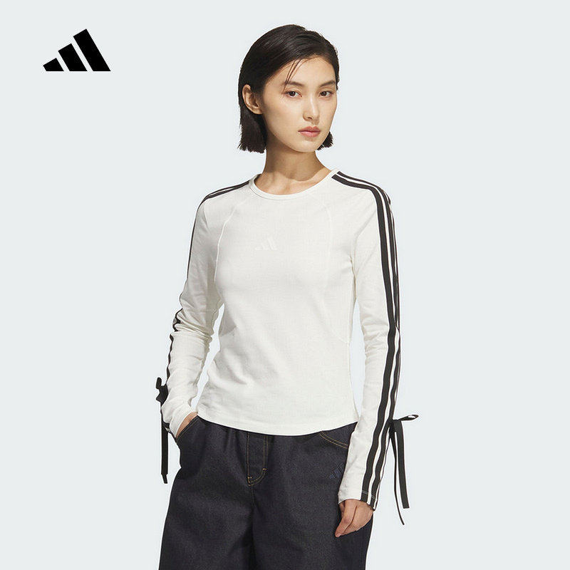 adidas阿迪达斯秋季新款修身可拆卸蝴蝶结圆领女子长袖T恤 KG3