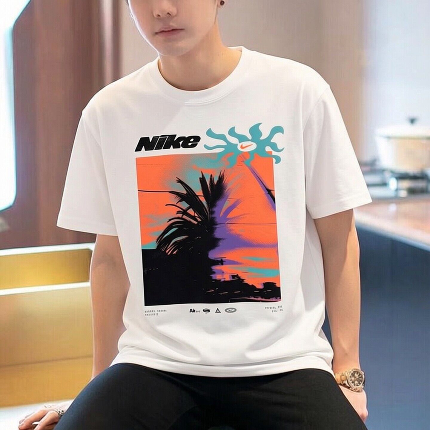 Nike耐克白色美式短袖潮流印花T恤男子正品上衣新款休闲运动半袖