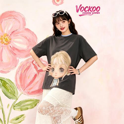 商场同款26夏Vockoo立体卡通印花宽松休闲短袖T恤上衣女2K2BA56X