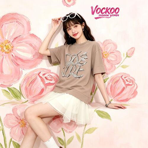商场同款26夏Vockoo纯棉宽松印花图案都市休闲T恤上衣女2K2BA50T
