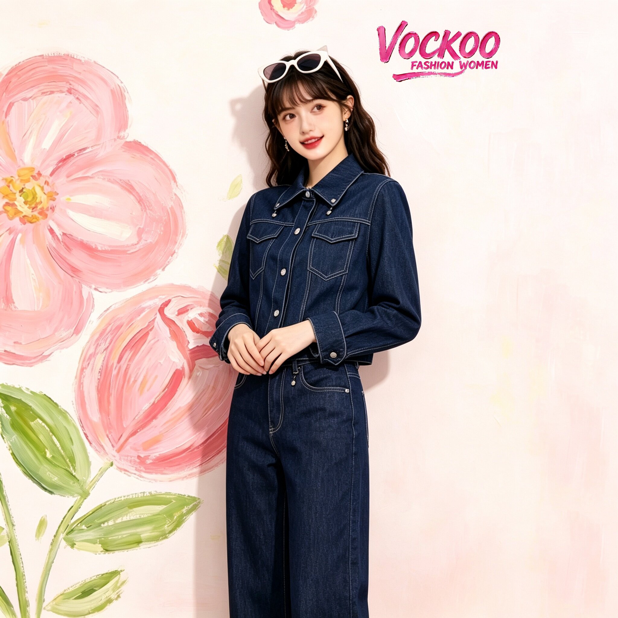 商场同款26春Vockoo百搭时尚加一点幸运深蓝牛仔外套女XSJ1W13C9