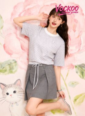 商场同款26夏Vockoo宽松简约气质休闲印花针织短袖上衣女2K2EE53T