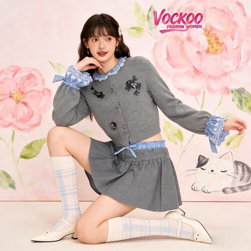 商场同款26春Vockoo百搭高知miu系撞色减龄针织开衫上衣Q31ZM093F