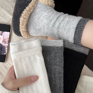 灰色袜子女秋冬羊毛堆堆袜配勃肯鞋厚袜子女冬季加绒长袜中筒袜女