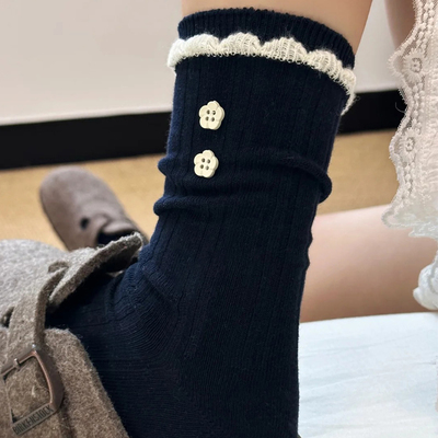 花边袜子女秋蝴蝶结袜子长袜中筒