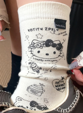 hellokitty袜子可爱白色堆堆袜女配德训鞋的袜子长袜中筒袜卡通袜