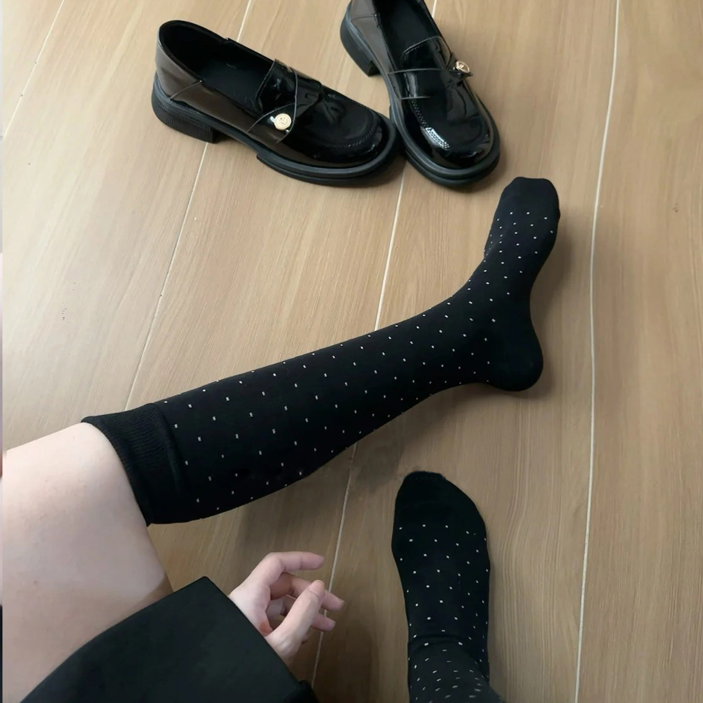 波点袜子女秋黑色堆堆袜女搭配小