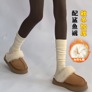 白色小腿袜子女秋冬长袜配鲨鱼裤保暖长筒袜冬季堆堆袜子加绒加厚