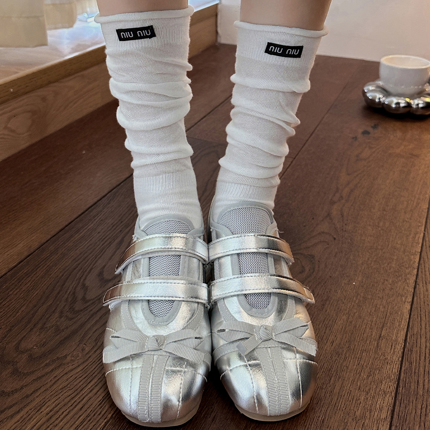白色堆堆袜子女夏薄款小腿袜miu