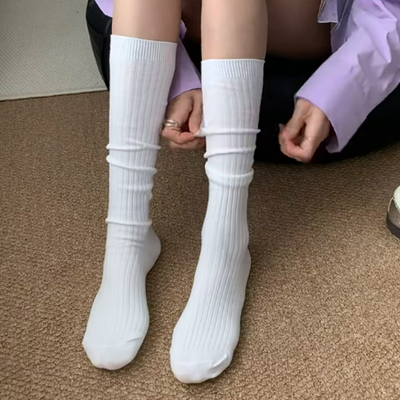 白色小腿袜子女夏薄款堆堆袜miu