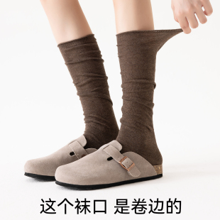 咖色小腿袜女堆堆袜卷边袜子春秋长筒袜女款 袜子 中筒袜搭勃肯鞋