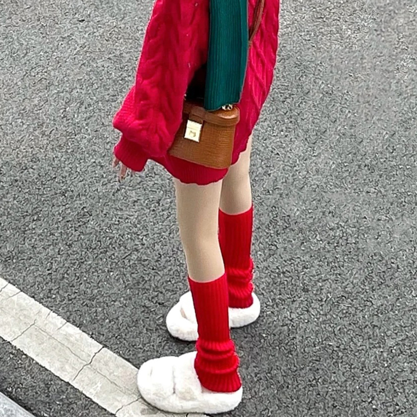 红色竖条针织袜套女春秋款本命年堆堆袜子简约百搭日系jk辣妹腿套,女士内衣/男士内衣/家居服,长筒袜,淘宝优惠券,粉丝福利购,淘宝优惠卷