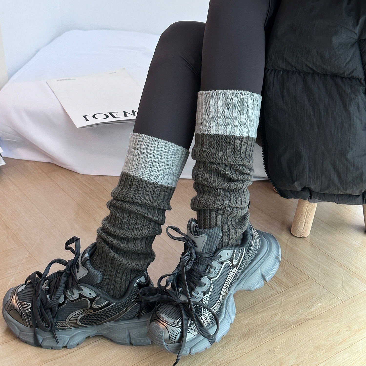 灰色袜套秋冬白色堆堆袜