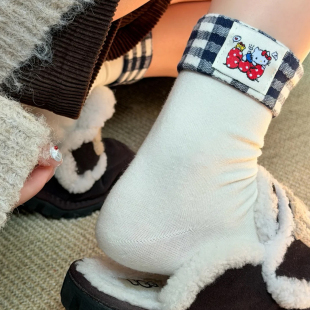 袜子女款 袜子韩系ins风袜 秋中筒袜白色堆堆袜可爱袜子miu系勃肯鞋