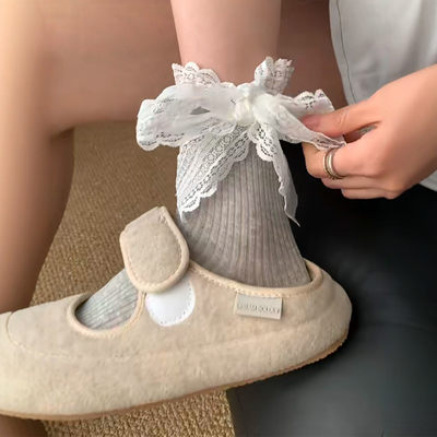 蕾丝花边袜子夏季薄款灰色中筒袜