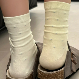 中筒袜子女夏薄款白色堆堆袜搭配勃肯鞋ins韩版长袜夏天女士袜子